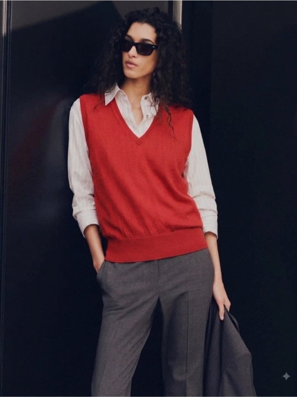 PAUL SMITH Vintage Red V-Neck Fine Knit SILK cotton sweater vest stretchy Large